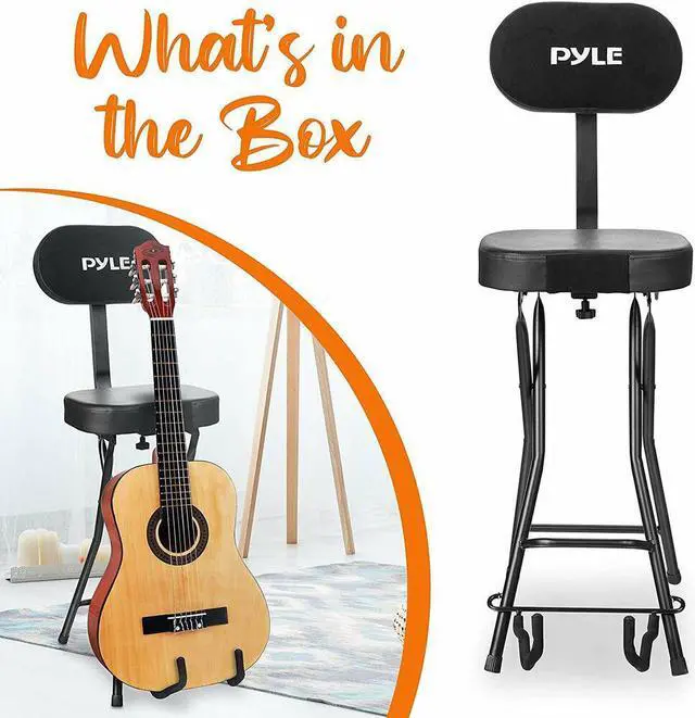 Alt view image 7 of 7 - Pyle PYG60 Performer Chair Seat Portable Stool with Adjustable Guitar Stand