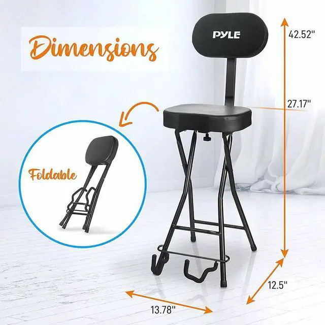 Alt view image 3 of 7 - Pyle PYG60 Performer Chair Seat Portable Stool with Adjustable Guitar Stand