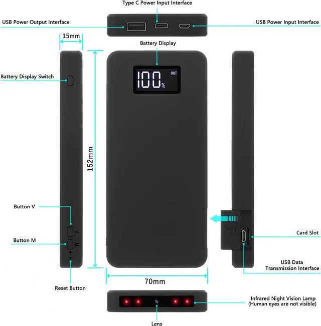 Alt view image 6 of 6 - 64GB Spy Camera Hidden Camera 10000 mAh Full HD 1080P Mini Spy Hidden Camera,Nanny Cam Hidden Camera,Small Hidden Camera with Gravity Sensor/Night Vision - Portable Security Cameras No WiFi