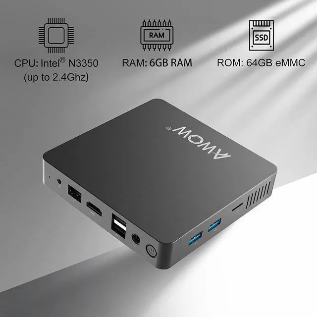 Alt view image 2 of 7 - Mini PC Windows 10 Pro, AWOW 6GB RAM 64GB Storage Mini Desktop Computers ntel N3350 Processor(Up to 2.4GHz), Micro Computer Support M.2 SATA SSD, 2.4G/5G WiFi and Bluetooth 4.2