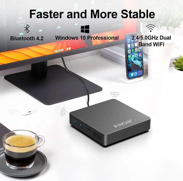 Alt view image 3 of 7 - Mini PC Windows 10 Pro, AWOW 6GB RAM 64GB Storage Mini Desktop Computers ntel N3350 Processor(Up to 2.4GHz), Micro Computer Support M.2 SATA SSD, 2.4G/5G WiFi and Bluetooth 4.2