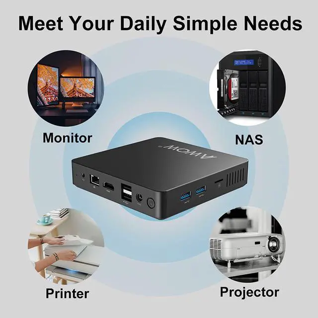 Alt view image 7 of 7 - Mini PC Windows 10 Pro, AWOW 6GB RAM 64GB Storage Mini Desktop Computers ntel N3350 Processor(Up to 2.4GHz), Micro Computer Support M.2 SATA SSD, 2.4G/5G WiFi and Bluetooth 4.2