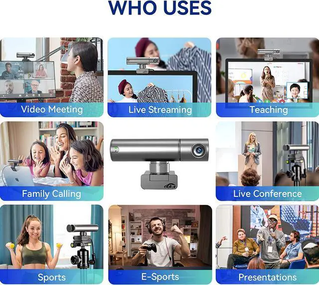 Alt view image 5 of 5 - Webcam,2K Web cam with Intelligent Sensor, AI Auto Tracking, Gesture Control, 2X Zoom, Noise-Canceling Microphones, No App, Computer Camera for YouTube Gaming Conference Teaching Streaming