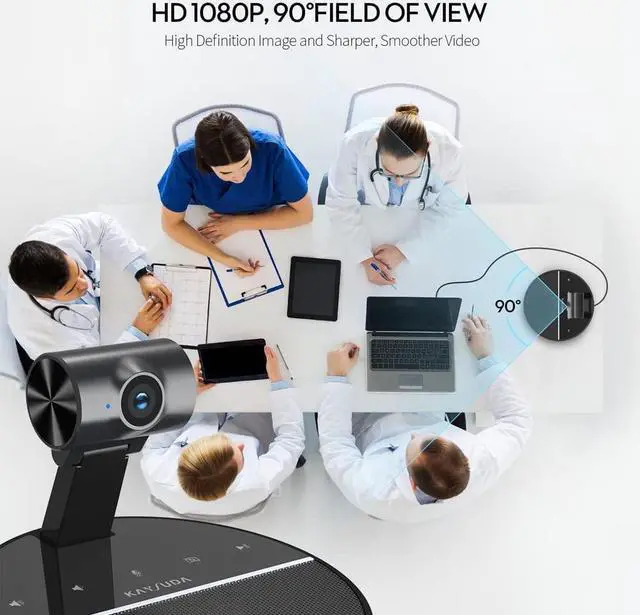 Alt view image 2 of 6 - Conference Speakerphone HD 1080p Camera with Built-in 6W Speaker and 6 Omnidirectional Mics for Computer