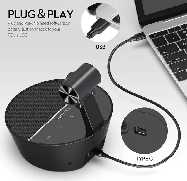 Alt view image 4 of 6 - Conference Speakerphone HD 1080p Camera with Built-in 6W Speaker and 6 Omnidirectional Mics for Computer