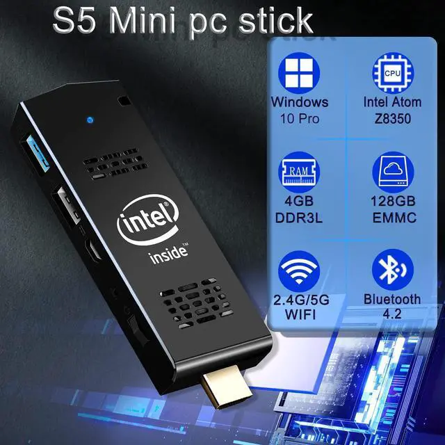 Alt view image 2 of 7 - PC Stick Mini PC Stick with Intel Atom Z8350 & Windows 10 Pro,Mini PC 4GB RAM 128GB ROM,Intel pc Stick Support Auto Power on,HD 4K on Business Office Industrial IOT Media Home