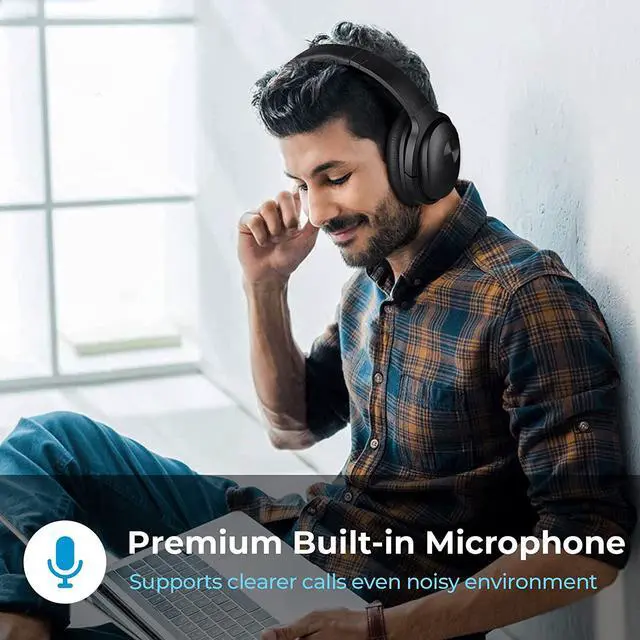 Alt view image 3 of 7 - SE7 Hybrid Active Noise Cancelling Headphones, Bluetooth Wireless Headphones, Over Ear Bluetooth Headphones with ENC Clear Calls, Deep Bass, 30Hrs for Talk/Music/Work, Black