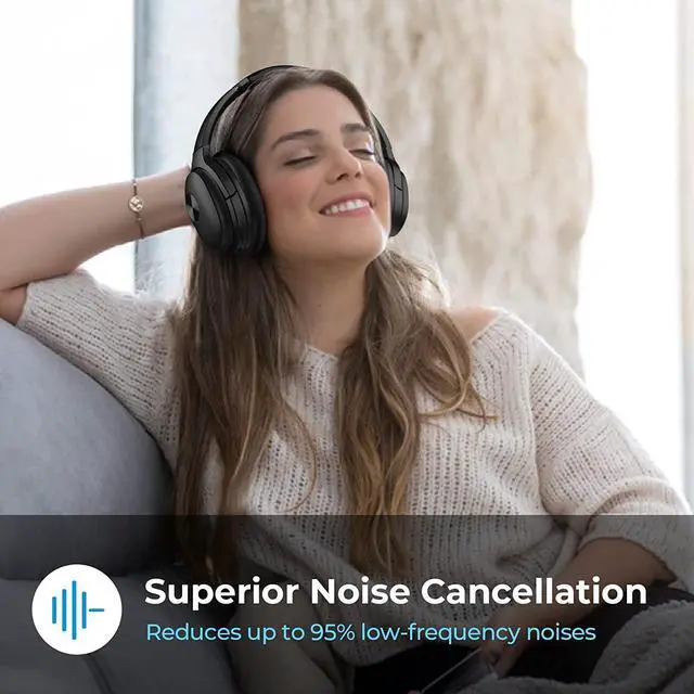 Alt view image 2 of 7 - SE7 Hybrid Active Noise Cancelling Headphones, Bluetooth Wireless Headphones, Over Ear Bluetooth Headphones with ENC Clear Calls, Deep Bass, 30Hrs for Talk/Music/Work, Black