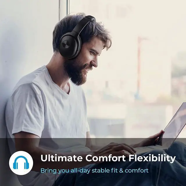 Alt view image 4 of 7 - SE7 Hybrid Active Noise Cancelling Headphones, Bluetooth Wireless Headphones, Over Ear Bluetooth Headphones with ENC Clear Calls, Deep Bass, 30Hrs for Talk/Music/Work, Black
