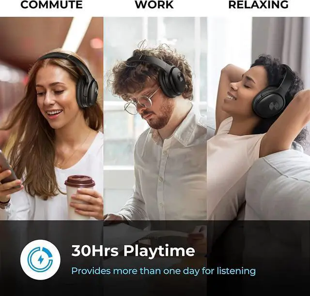 Alt view image 6 of 7 - SE7 Hybrid Active Noise Cancelling Headphones, Bluetooth Wireless Headphones, Over Ear Bluetooth Headphones with ENC Clear Calls, Deep Bass, 30Hrs for Talk/Music/Work, Black