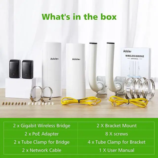 Alt view image 5 of 7 - Gigabit Wireless Bridge with Brackets,AdaLov Point to Point/Multipoint WiFi Bridges,Outdoor CPE with 100/1000Mbps LAN Port,5.8G 3KM High Speed Wireless Ethernet Bridge with 16dBi Directional Antenna