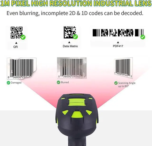 Alt view image 6 of 7 - Alacrity Upgraded QR 2D Industrial Barcode Scanner, Wireless Charging Cradle, 1968 ft Long Transmission Distance, Bluetooth & 433Mhz Wireless 2in1 Barcode Reader, Dust Shock Proof Hands Free
