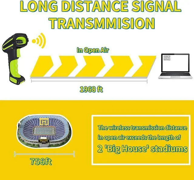 Alt view image 5 of 7 - Alacrity Upgraded QR 2D Industrial Barcode Scanner, Wireless Charging Cradle, 1968 ft Long Transmission Distance, Bluetooth & 433Mhz Wireless 2in1 Barcode Reader, Dust Shock Proof Hands Free