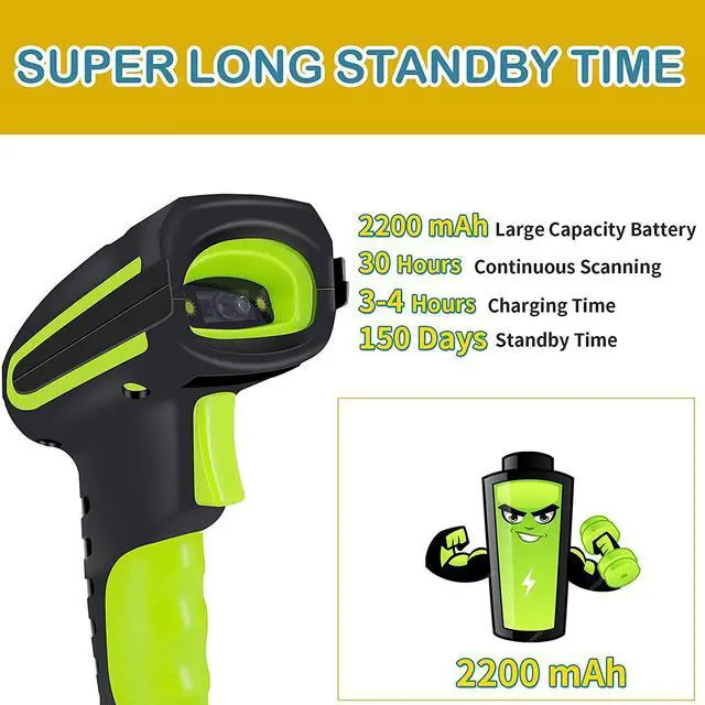 Alt view image 3 of 7 - Alacrity Upgraded QR 2D Industrial Barcode Scanner, Wireless Charging Cradle, 1968 ft Long Transmission Distance, Bluetooth & 433Mhz Wireless 2in1 Barcode Reader, Dust Shock Proof Hands Free