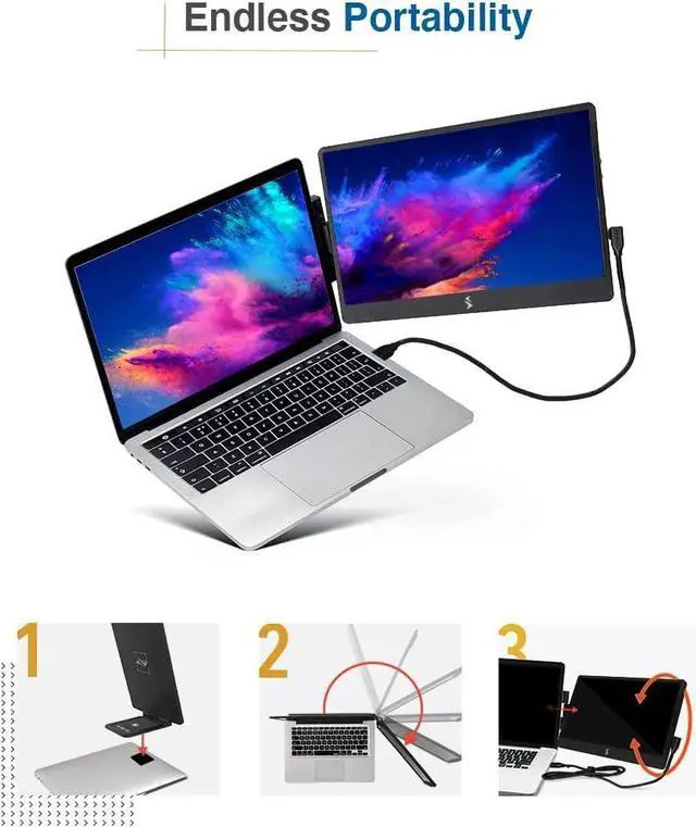 Alt view image 3 of 7 - Swivel 14 Attachable Portable Monitor for Laptop FHD TFT USB Laptop Dual Screen with Kickstand | Compatible with Mac, PC, & Chrome | Fits All Laptop Sizes | Powered by USB-C or Mini HDMI