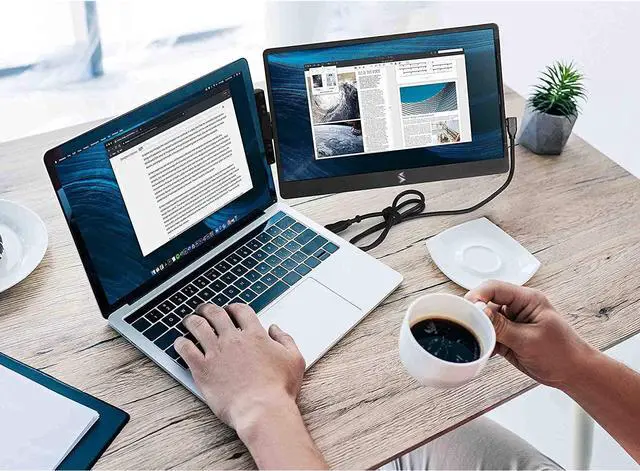 Main image of Swivel 14 Attachable Portable Monitor for Laptop FHD TFT USB Laptop Dual Screen with Kickstand | Compatible with Mac, PC, & Chrome | Fits All Laptop Sizes | Powered by USB-C or Mini HDMI