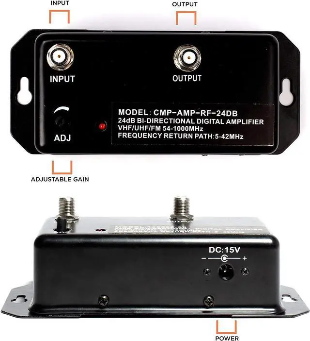 Alt view image 5 of 5 - 24db Distribution Amplifier - Digital TV Antenna Booster Signal Amplifier, Adjustable Boost/Gain, NTSC, ATSC, FM, UHF, VHF - 1000 MHz - Includes RG6 Coaxial Cable