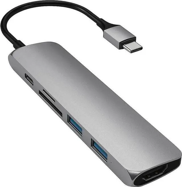 Main image of SATECHI SLIM MULTI-PORT ADAPTER V2 WITH USB-C PD, 4K HDMI, MICRO/SD CARD READERS, USB 3.0 - 2020 MACBOOK PRO, 2020 IPAD PRO     SPACE GRAY