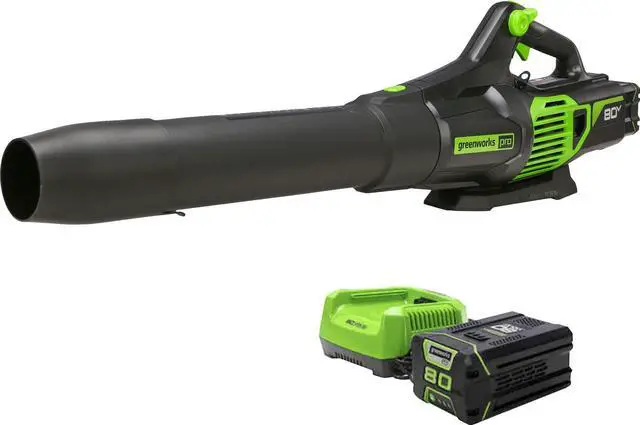 Main image of GREENWORKS - 80-VOLT 170 MPH 730 CFM CORDLESS HANDHELD BLOWER (1 X 2.5AH BATTERY AND 1 X CHARGER) - GREEN