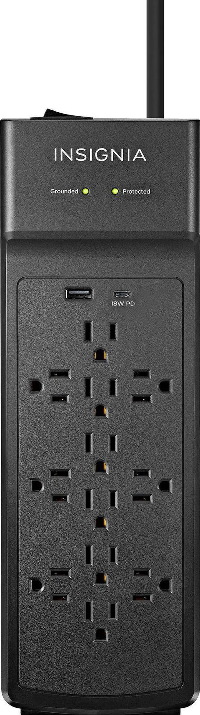 Alt view image 3 of 3 - Insignia 12-Outlet/2-USB 3,600 Joules Surge Protector Strip    Black