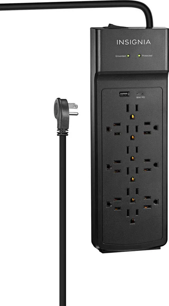 Main image of Insignia 12-Outlet/2-USB 3,600 Joules Surge Protector Strip    Black