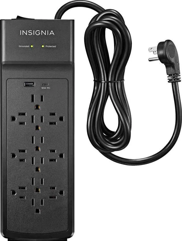 Alt view image 2 of 3 - Insignia 12-Outlet/2-USB 3,600 Joules Surge Protector Strip    Black