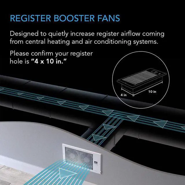 Alt view image 2 of 7 - AIRTAP T4, Quiet Register Booster Fan, Heating / Cooling 4 x 10 Registers White