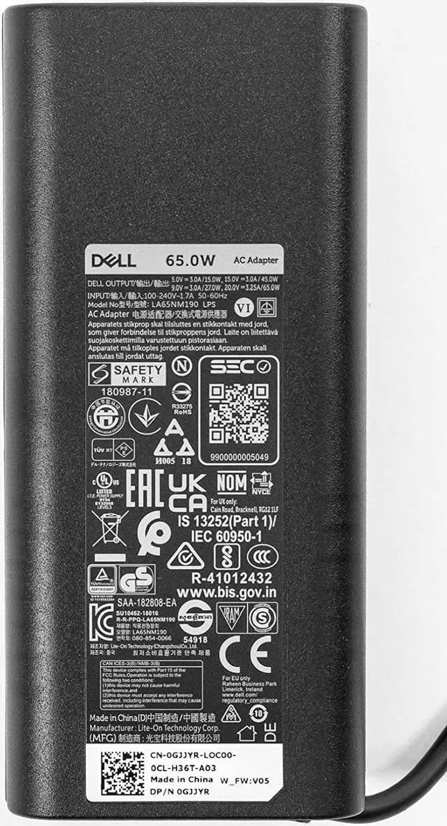 Alt view image 3 of 5 - Dell Laptop Charger 65W Watt USB Type C AC Power Adapter LA65NM190/HA65NM190/DA65NM190 Include Power Cord for Dell XPS 12 9250, XPS 13 9350 Compatible with XPS Series and Latitude 5000 Series