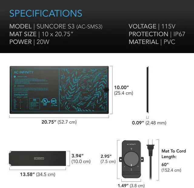 Alt view image 6 of 7 - SUNCORE S3, Waterproof Seedling Heat Mat with Heating Controller 10" x 20.75"