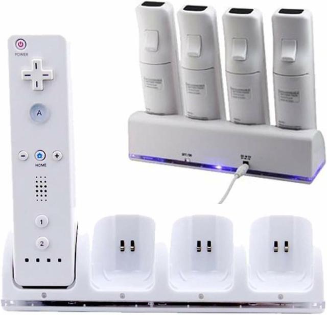 For Nintendo Wii Controller & Wii U Remote - Dual Charger Charging Dock  with 2x Rechargeable 2800 mAh Battery, White 