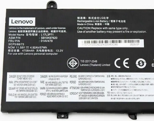 Alt view image 2 of 4 - Genuine 57Wh 01AV478 Battery For Lenovo ThinkPad T480s L17L3P71 01AV479 L17M3P71