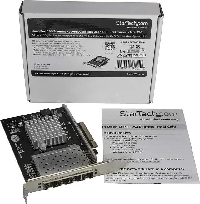 Alt view image 6 of 6 - Quad Port 10G SFP+ Network Card - Intel XL710 Open SFP+ Converged Adapter - PCIe 10 Gigabit Ethernet Server NIC - 10GbE Fiber Optic LAN Card - Dell PowerEdge HPE ProLiant (PEX10GSFP4I)