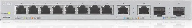 Alt view image 2 of 6 - Zyxel 12-Port Multi-Gigabit Ethernet Web Managed Switch | 2 x 2.5G | 2 x 10G SFP+ Fiber | 8 x GbE Ports | Plug & Play | Desktop or Wall-Mount | Ethernet Splitter | Lifetime Warranty | XGS1210-12