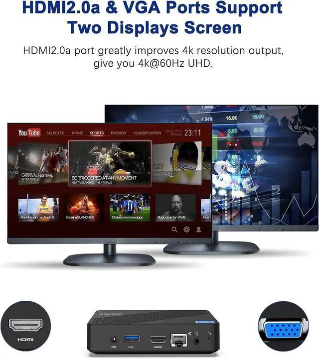 Alt view image 4 of 7 - Mini PC Celeron N4020(up to 2.8GHz), DDR4 4GB/64GB eMMC Mini PC Fanless UHD 4k@60Hz, Mini Computer Support HDMI&VGA, USB3.0, 2.4/5.8G Wi-Fi, DIY NGFF 2242 SSD