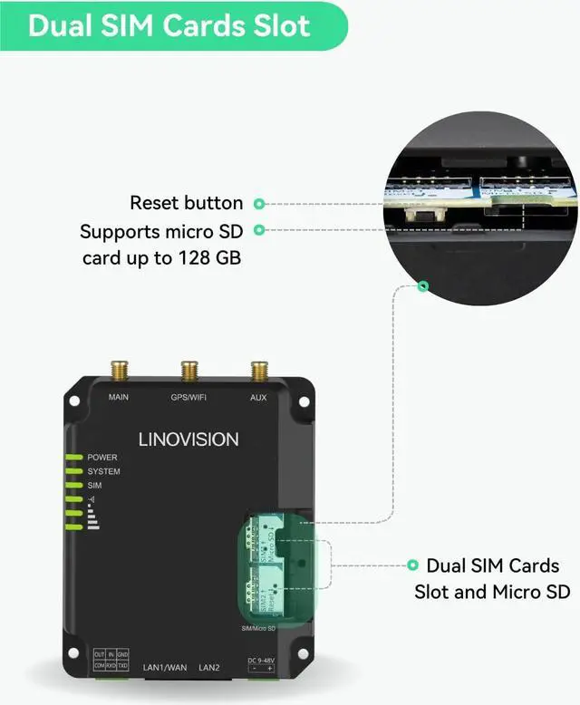 Alt view image 3 of 7 - LINOVISION Industrial Unlocked 4G LTE Router for AT&T and T-Mobile, Support WiFi, Dual SIM Cards, RS485 and DI/DO, Secure VPN Access, Cloud Management, Cellular Router for M2M/IOT Application