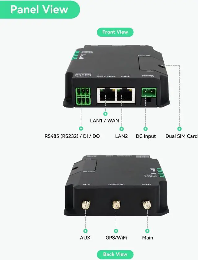 Alt view image 2 of 7 - LINOVISION Industrial Unlocked 4G LTE Router for AT&T and T-Mobile, Support WiFi, Dual SIM Cards, RS485 and DI/DO, Secure VPN Access, Cloud Management, Cellular Router for M2M/IOT Application