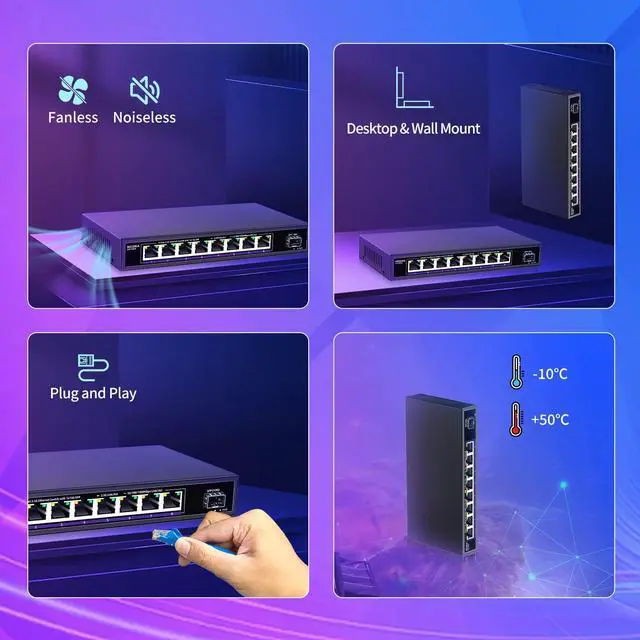 Alt view image 7 of 7 - NICGIGA 8 Port 2.5G Ethernet Switch with 10G SFP Uplink, Unmanaged 2.5Gb Network Switch, Plug & Play, Desktop/Wall-Mount, Fanless Metal Design.