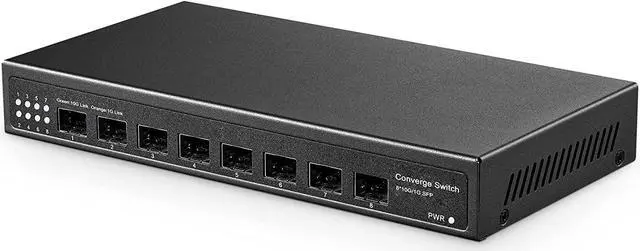 Main image of 8 Port 10 Gigabit SFP Switch, Support 1G SFP and 10G SFP+ Module, 160Gbps Bandwidth, Metal Fanless Unmanaged Fiber Network Switch