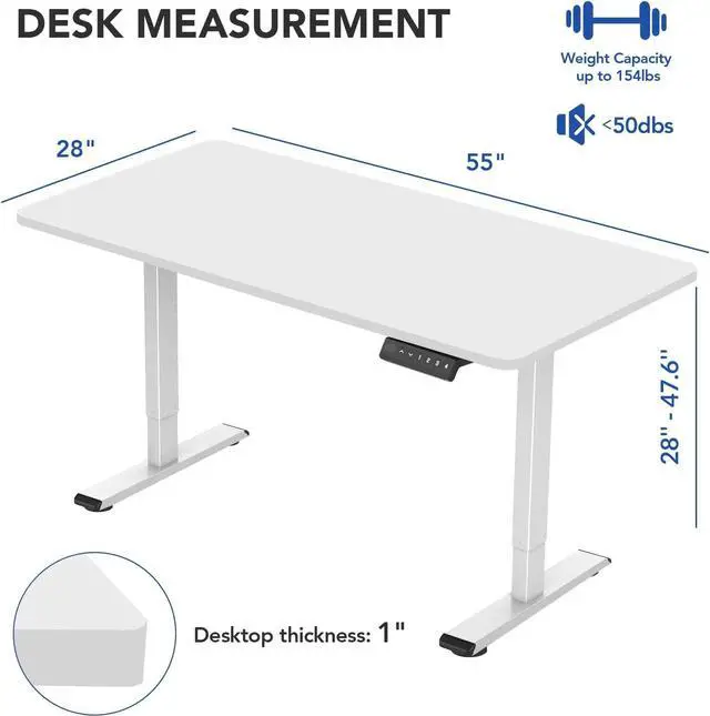 Alt view image 5 of 5 - FLEXISPOT EN1 Large Stand Up Desk 55 Inches Whole-Piece Desk Computer Workstation Ergonomic Memory Controller Height Adjustable Standing Desk (White Frame + 55" White Top, 2 Packages)