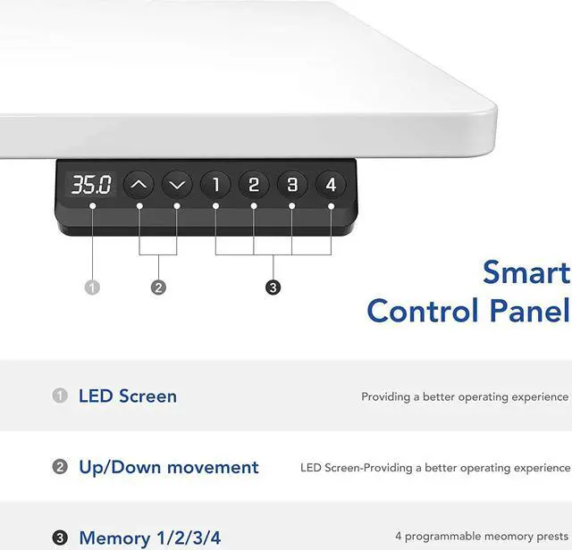 Alt view image 4 of 5 - FLEXISPOT EN1 Large Stand Up Desk 55 Inches Whole-Piece Desk Computer Workstation Ergonomic Memory Controller Height Adjustable Standing Desk (White Frame + 55" White Top, 2 Packages)
