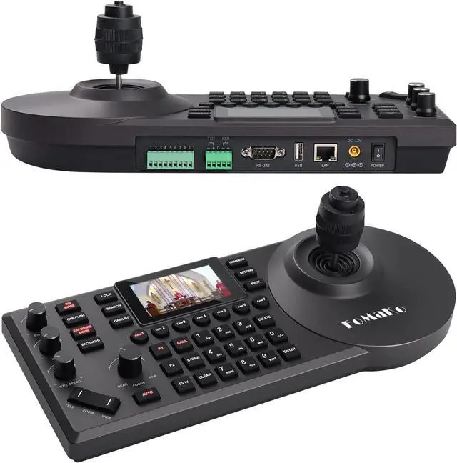 Main image of FoMaKo PTZ Controller PoE NDI Camera Controller Built-in 3-inch LCD Screen 4D Joystick PTZ Controller for Church Live Service Education, Visca PELCO D/P RS232 RS485, Black (FoMaKo KC608 Pro)