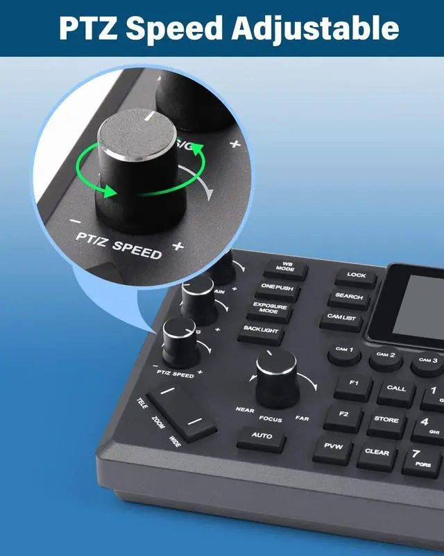 Alt view image 6 of 7 - FoMaKo PTZ Controller PoE NDI Camera Controller Built-in 3-inch LCD Screen 4D Joystick PTZ Controller for Church Live Service Education, Visca PELCO D/P RS232 RS485, Black (FoMaKo KC608 Pro)