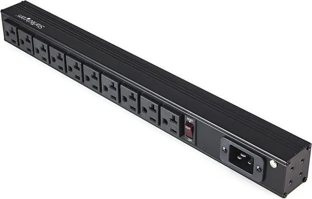 Main image of 10 Outlet Rack Mount Power Strip 125V/16 Amp - 1U Horizontal 19" Rackmount PDU - NEMA 5-20P Input - 10x NEMA 5-15/20R Outlets - Rack Mount PDU - UL Listed - 8ft Power Cord (RKPW101920)