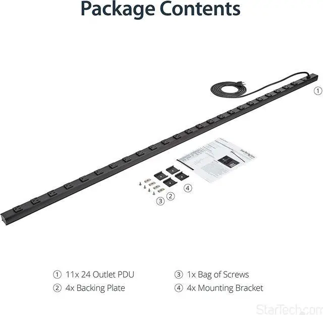 Alt view image 6 of 6 - 24 Outlet 120V 15A Rackmount Power Strip - Power distribution strip (rack-mountable) - output connectors: 24 - 10 ft - RKPW247015,Black