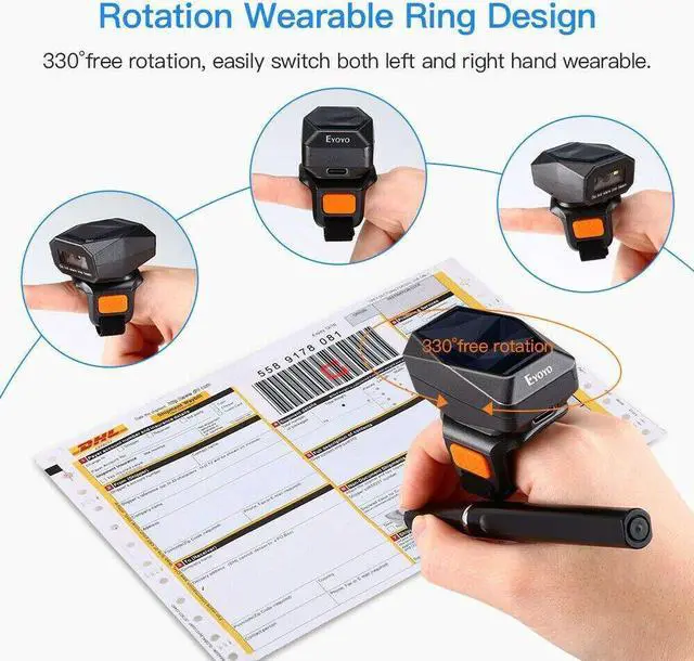 Alt view image 5 of 7 - Eyoyo Wireless Finger Ring 2D Barcode Scanner Bluetooth Reader for Android iOS