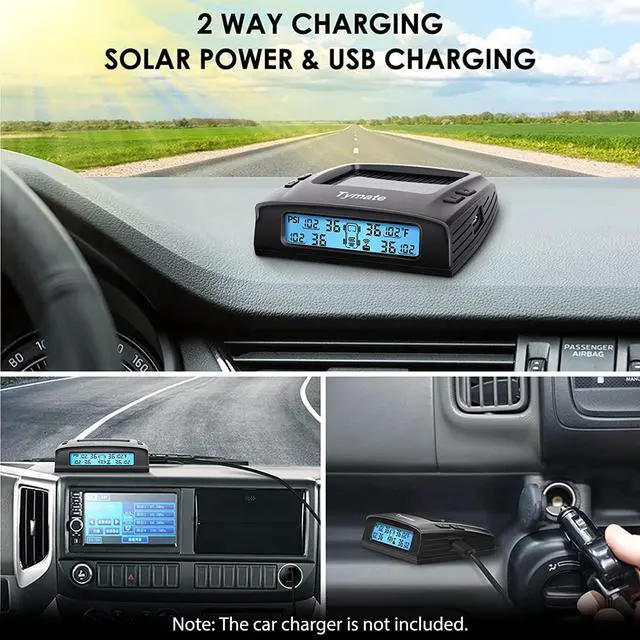 Alt view image 2 of 7 - Tire Pressure Monitoring System - M7-3 TPMS Tire Pressure Monitor System with Solar Charger, TPMS w/ 5 Alarm Modes, LCD Display, Auto Sleep Mode, 4 TPMS Sensors, Easy to Install (0-87 PSI)
