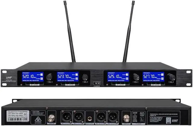 Alt view image 2 of 7 - Wireless Microphone System 4 Channel 2 Handheld 2 Headset 2 Lavalier UHF Church