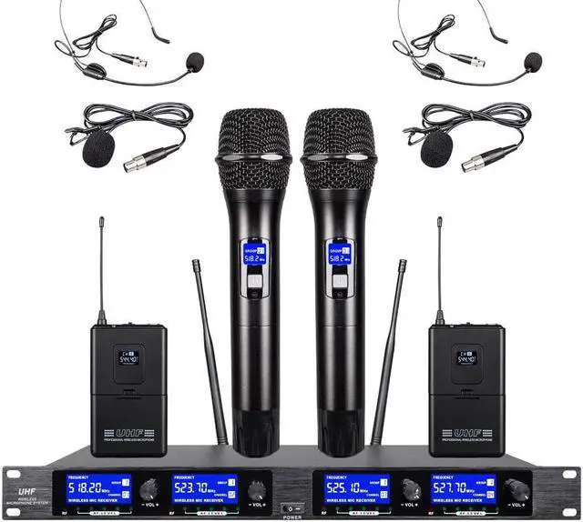 Main image of Wireless Microphone System 4 Channel 2 Handheld 2 Headset 2 Lavalier UHF Church