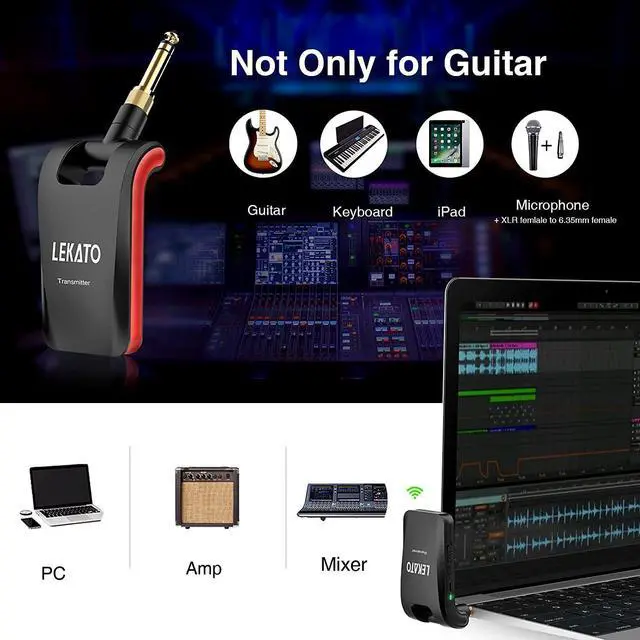 Alt view image 2 of 7 - 2.4Ghz 280° Wireless Stereo Guitar Transmitter Receiver System Dual Track