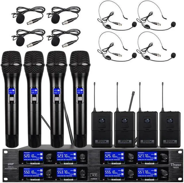 Main image of Wireless Microphone System 8 Channel UHF Pro Audio 4 Handheld 4 Headset Lavalier